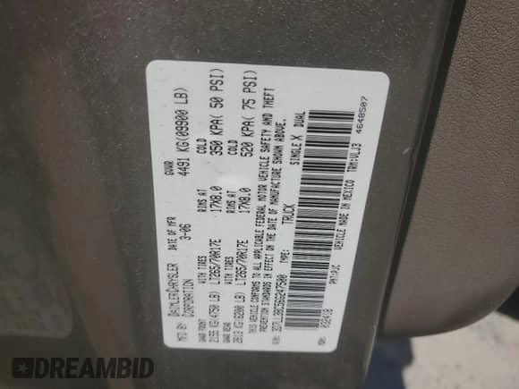 2006 Dodge 3500 SLT with VIN 3D7LL38C56G247500, listed as a Copart auction lot 63331955 with 192,187 mi miles and Salvage title. Bid and sale history available at DreamBid. Image 12.