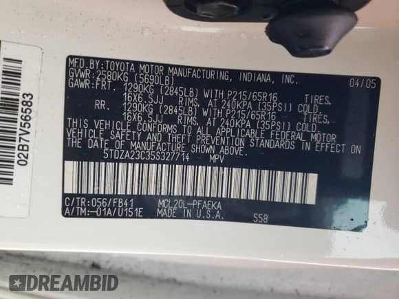 2005 Toyota Sienna CE с VIN 5TDZA23C35S327714, выставлен на аукционе Copart как лот 81909225 с пробегом 196 709 миль миль и Чистый • Clean title. История ставок и продаж доступна на DreamBid. Изображение 13.