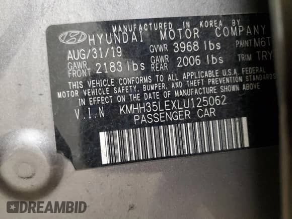 2020 Hyundai Elantra z VIN KMHH35LEXLU125062, wystawiony jako Copart lot #70095675 z przebiegiem 113 588 mil mil oraz Szkoda całkowita • Salvage title. Historia ofert i sprzedaży dostępna na DreamBid. Obrazek 12.