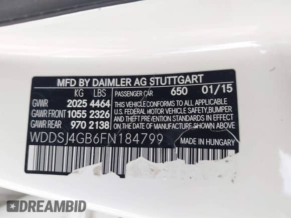 2015 Mercedes-Benz CLA 250 with VIN WDDSJ4GB6FN184799, listed as a IAAI auction lot 42393688 with 104,751 mi miles and . Bid and sale history available at DreamBid. Image 9.