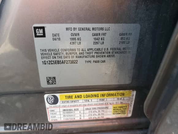 2010 Chevrolet Malibu 1LT с VIN 1G1ZC5EB5AF273822, выставлен на аукционе Copart как лот 80793215 с пробегом Не указан миль и Чистый • Clean title. История ставок и продаж доступна на DreamBid. Изображение 12.