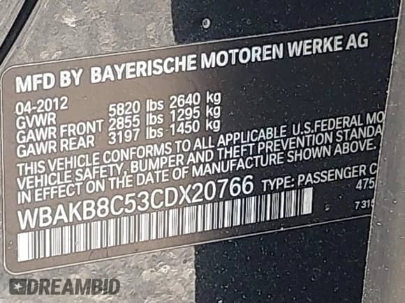 2012 BMW 7 Series 750Li with VIN WBAKB8C53CDX20766, listed as a IAAI auction lot 42931045 with 93,056 mi miles and . Bid and sale history available at DreamBid. Image 9.