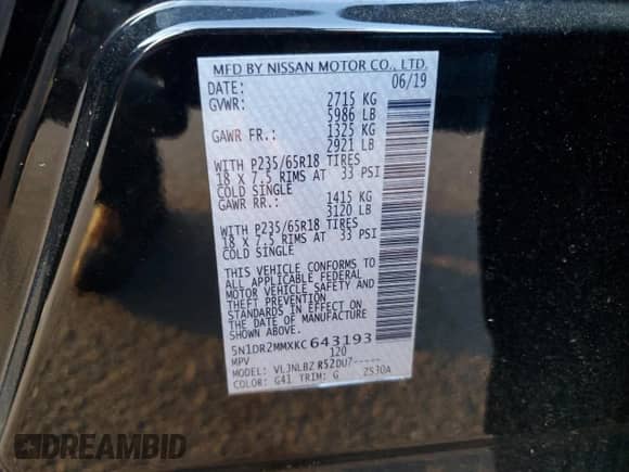 2019 Nissan Pathfinder SV с VIN 5N1DR2MMXKC643193, выставлен на аукционе Copart как лот 81180474 с пробегом 87 870 миль миль и Списание • Salvage title. История ставок и продаж доступна на DreamBid. Изображение 13.