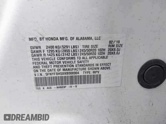 2019 Honda Passport EX-L с VIN 5FNYF8H5XKB008904, выставлен на аукционе IAAI как лот 41440706 с пробегом 57 317 миль миль и . История ставок и продаж доступна на DreamBid. Изображение 9.