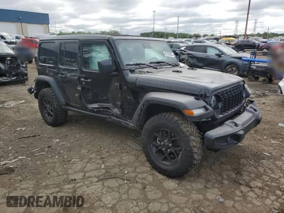 2024 Jeep Wrangler Sport S с VIN 1C4PJXDG0RW300255, выставлен на аукционе Copart как лот 65125025 с пробегом 16 674 миль миль и На запчасти • Non repairable. История ставок и продаж доступна на DreamBid. Изображение 4.