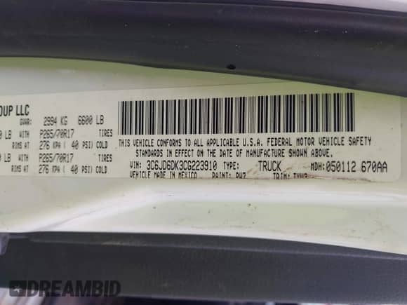 2012 Ram 1500 ST with VIN 3C6JD6DK3CG223910, listed as a IAAI auction lot 42513399 with 177,088 mi miles and . Bid and sale history available at DreamBid. Image 9.