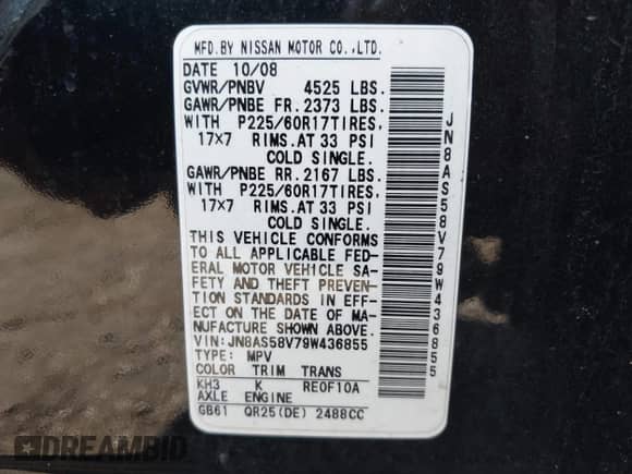 2009 Nissan Rogue S with VIN JN8AS58V79W436855, listed as a IAAI auction lot 43459361 with 138,395 mi miles and . Bid and sale history available at DreamBid. Image 9.