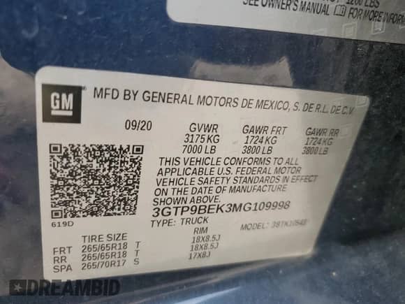 2021 GMC Sierra 1500 SLE with VIN 3GTP9BEK3MG109998, listed as a Copart auction lot 71295624 with 62,017 mi miles and Non repairable. Bid and sale history available at DreamBid. Image 14.