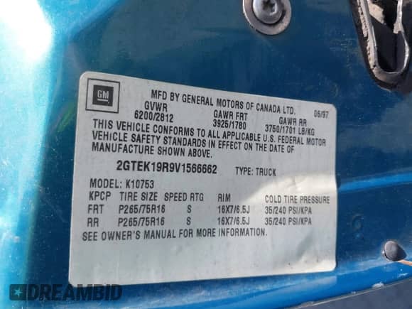 1997 GMC Sierra 1500 с VIN 2GTEK19R9V1566662, выставлен на аукционе IAAI как лот 43051145 с пробегом 209 691 миль миль и . История ставок и продаж доступна на DreamBid. Изображение 9.