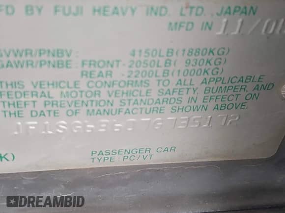 2007 Subaru Forester X with VIN JF1SG63607G735172, listed as a IAAI auction lot 43408724 with 189,094 mi miles and . Bid and sale history available at DreamBid. Image 9.