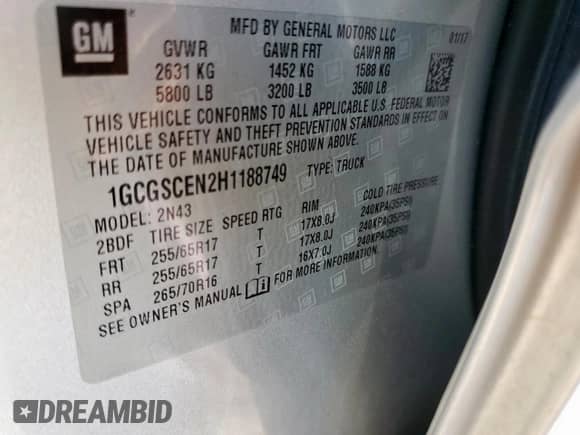 2017 Chevrolet Colorado 2WD LT with VIN 1GCGSCEN2H1188749, listed as a Copart auction lot 71843945 with 56,915 mi miles and Salvage title. Bid and sale history available at DreamBid. Image 13.