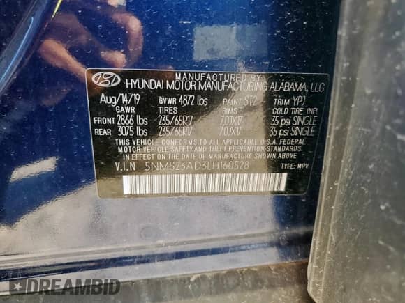 2020 Hyundai Santa Fe SE с VIN 5NMS23AD3LH160528, выставлен на аукционе Copart как лот 70808975 с пробегом 83 442 миль миль и Списание • Salvage title. История ставок и продаж доступна на DreamBid. Изображение 14.
