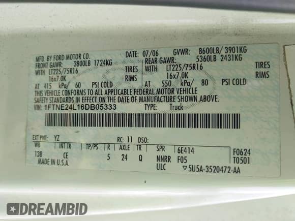 2006 Ford Econoline Cargo с VIN 1FTNE24L16DB05333, выставлен на аукционе IAAI как лот 43026490 с пробегом Не указан миль и . История ставок и продаж доступна на DreamBid. Изображение 9.