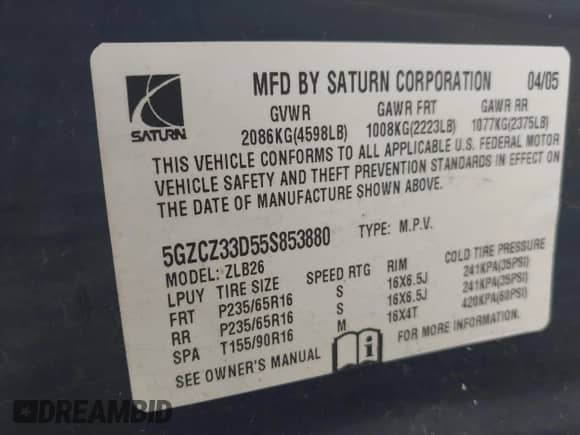 2005 Saturn VUE с VIN 5GZCZ33D55S853880, выставлен на аукционе IAAI как лот 41801535 с пробегом 110 030 миль миль и . История ставок и продаж доступна на DreamBid. Изображение 9.