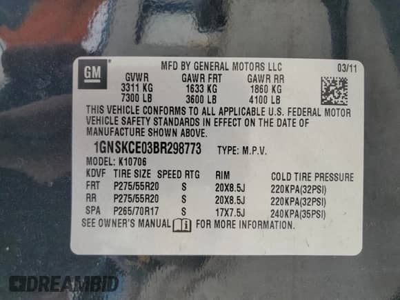 2011 Chevrolet Tahoe LTZ with VIN 1GNSKCE03BR298773, listed as a Copart auction lot 52601865 with 143,729 mi miles and Salvage title. Bid and sale history available at DreamBid. Image 13.