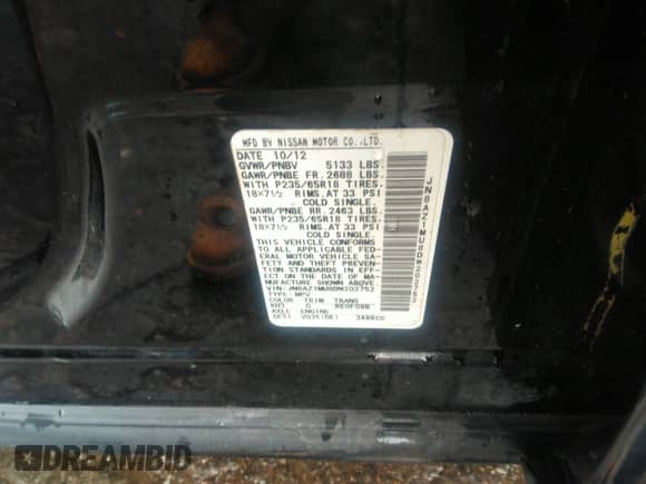 2013 Nissan Murano S z VIN JN8AZ1MU8DW202752, wystawiony jako IAAI lot #43256234 z przebiegiem 114 203 mil mil oraz . Historia ofert i sprzedaży dostępna na DreamBid. Obrazek 9.