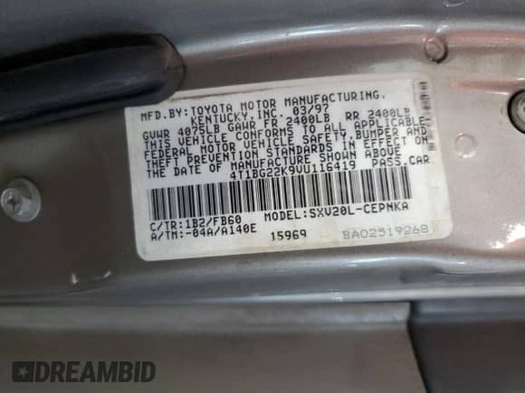 1997 Toyota Camry LE с VIN 4T1BG22K9VU116419, выставлен на аукционе Copart как лот 84426415 с пробегом Не указан миль и Списание • Salvage title. История ставок и продаж доступна на DreamBid. Изображение 13.