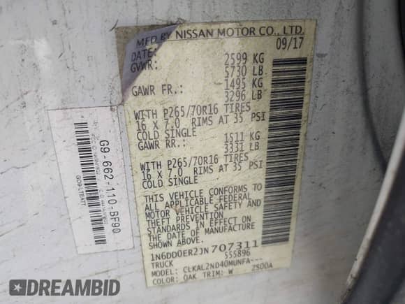 2018 Nissan Frontier SV z VIN 1N6DD0ER2JN707311, wystawiony jako IAAI lot #43123082 z przebiegiem 235 627 mil mil oraz . Historia ofert i sprzedaży dostępna na DreamBid. Obrazek 9.