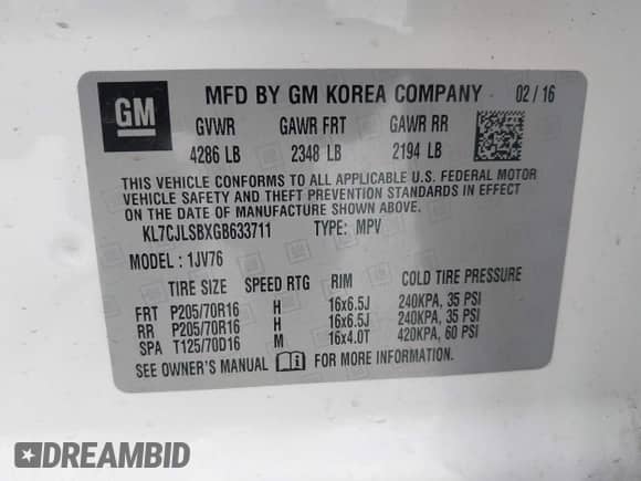 2016 Chevrolet Trax LT с VIN KL7CJLSBXGB633711, выставлен на аукционе IAAI как лот 43100381 с пробегом 100 443 миль миль и . История ставок и продаж доступна на DreamBid. Изображение 9.