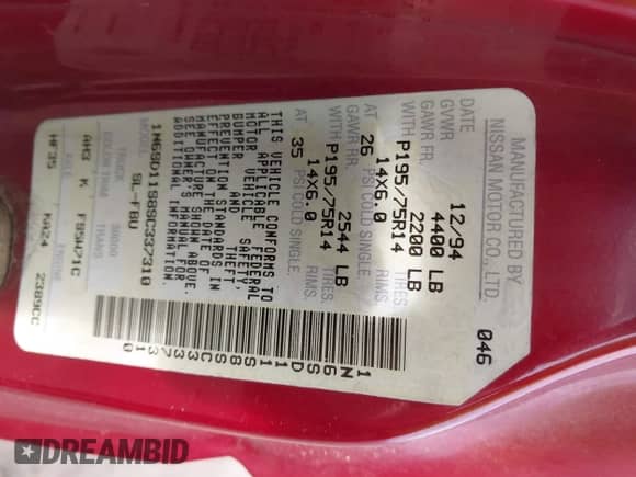 1995 Nissan Frontier with VIN 1N6SD11S8SC337310, listed as a IAAI auction lot 43288371 with 67,121 mi miles and . Bid and sale history available at DreamBid. Image 9.