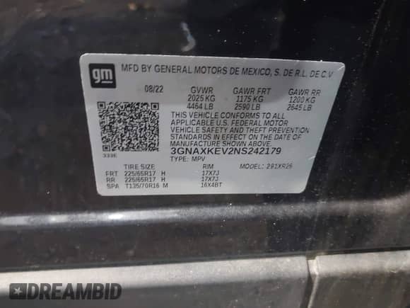 2022 Chevrolet Equinox LT z VIN 3GNAXKEV2NS242179, wystawiony jako IAAI lot #42753964 z przebiegiem 49 392 mil mil oraz . Historia ofert i sprzedaży dostępna na DreamBid. Obrazek 9.