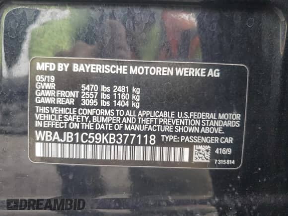 2019 BMW 5 Series 530e xDrive z VIN WBAJB1C59KB377118, wystawiony jako Copart lot #84537875 z przebiegiem 81 741 mil mil oraz Szkoda całkowita • Salvage title. Historia ofert i sprzedaży dostępna na DreamBid. Obrazek 13.