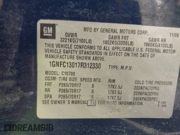 2007 Chevrolet Tahoe LT с VIN 1GNFC13017R312330, выставлен на аукционе IAAI как лот 42770485 с пробегом 321 962 миль миль и . История ставок и продаж доступна на DreamBid. Изображение 9.