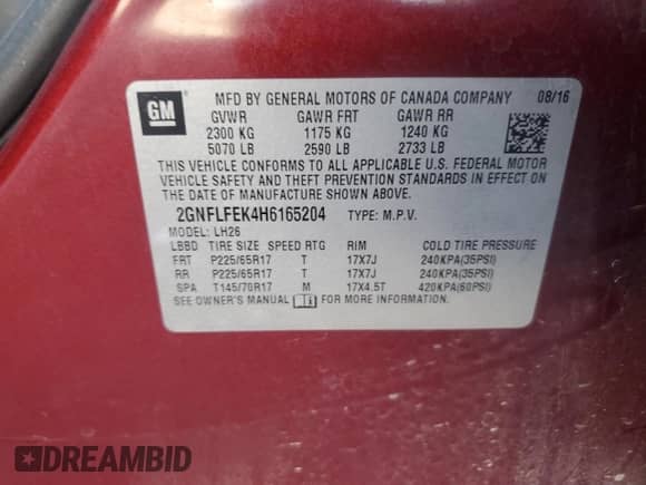 2017 Chevrolet Equinox LT with VIN 2GNFLFEK4H6165204, listed as a Copart auction lot 71922015 with 45,241 mi miles and Salvage title. Bid and sale history available at DreamBid. Image 14.