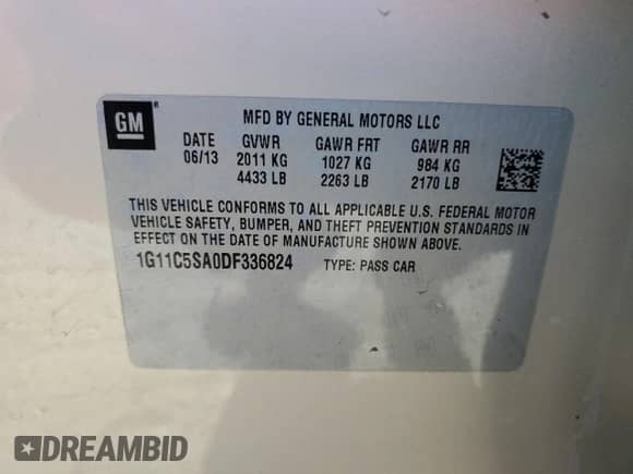 2013 Chevrolet Malibu LT with VIN 1G11C5SA0DF336824, listed as a Copart auction lot 89660725 with 114,759 mi miles and Clean title. Bid and sale history available at DreamBid. Image 12.