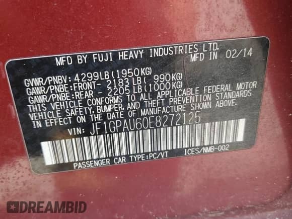 2014 Subaru Impreza Special Sports Limited with VIN JF1GPAU60E8272125, listed as a Copart auction lot 70945065 with 172,841 mi miles and Clean title. Bid and sale history available at DreamBid. Image 14.