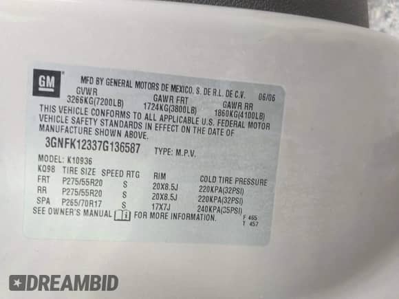 2007 Chevrolet Avalanche 3LT с VIN 3GNFK12337G136587, выставлен на аукционе IAAI как лот 42745784 с пробегом 178 358 миль миль и . История ставок и продаж доступна на DreamBid. Изображение 9.