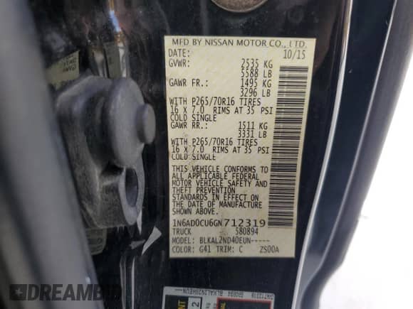 2016 Nissan Frontier Desert Runner с VIN 1N6AD0CU6GN712319, выставлен на аукционе Copart как лот 56572385 с пробегом 102 007 миль миль и Списание • Salvage title. История ставок и продаж доступна на DreamBid. Изображение 12.