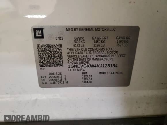 2019 Chevrolet Traverse LT Cloth with VIN 1GNEVGKW4KJ125184, listed as a Copart auction lot 69578795 with 75,457 mi miles and Salvage title. Bid and sale history available at DreamBid. Image 13.
