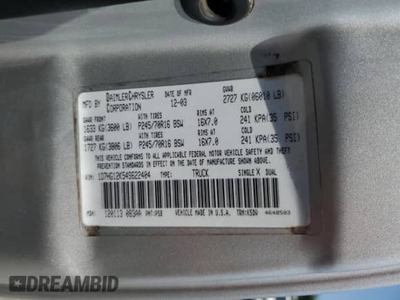 2004 Dodge Dakota with VIN 1D7HG12K54S622404, listed as a Copart auction lot 66632345 with 138,793 mi miles and Salvage title. Bid and sale history available at DreamBid. Image 12.