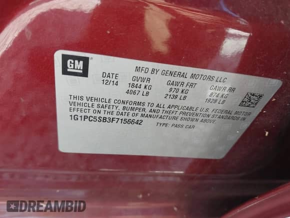 2015 Chevrolet Cruze LT с VIN 1G1PC5SB3F7156642, выставлен на аукционе IAAI как лот 43164795 с пробегом 55 464 миль миль и . История ставок и продаж доступна на DreamBid. Изображение 9.