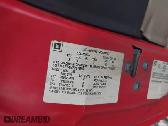 1997 Chevrolet Cavalier with VIN 1G1JF12T4V7241065, listed as a IAAI auction lot 42344771 with 272,346 mi miles and . Bid and sale history available at DreamBid. Image 9.