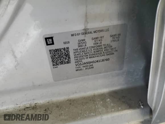 2018 Chevrolet Sonic LS с VIN 1G1JA5SH3J4118760, выставлен на аукционе Copart как лот 44762435 с пробегом 102 570 миль миль и Списание • Salvage title. История ставок и продаж доступна на DreamBid. Изображение 14.
