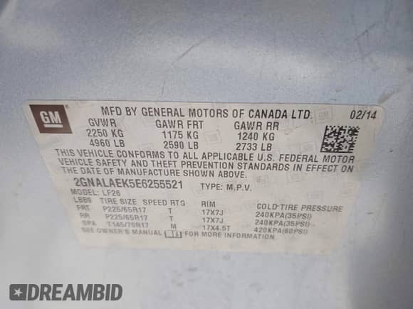 2014 Chevrolet Equinox LS с VIN 2GNALAEK5E6255521, выставлен на аукционе IAAI как лот 42517709 с пробегом 118 242 миль миль и . История ставок и продаж доступна на DreamBid. Изображение 9.