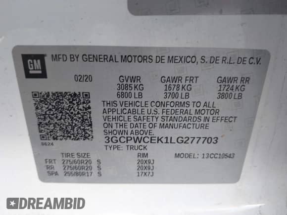 2020 Chevrolet Silverado 1500 LT с VIN 3GCPWCEK1LG277703, выставлен на аукционе IAAI как лот 41750650 с пробегом 114 559 миль миль и . История ставок и продаж доступна на DreamBid. Изображение 9.