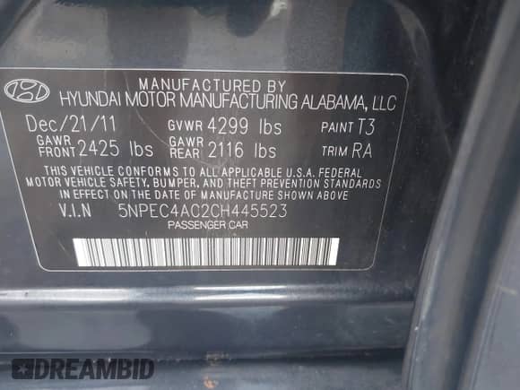 2012 Hyundai Sonata Limited с VIN 5NPEC4AC2CH445523, выставлен на аукционе IAAI как лот 42805828 с пробегом 163 876 миль миль и . История ставок и продаж доступна на DreamBid. Изображение 9.