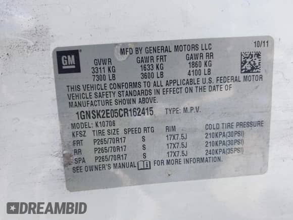 2012 Chevrolet Tahoe Commercial с VIN 1GNSK2E05CR162415, выставлен на аукционе IAAI как лот 41766997 с пробегом 103 028 миль миль и . История ставок и продаж доступна на DreamBid. Изображение 9.