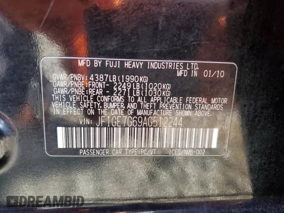 2010 Subaru WRX WRX with VIN JF1GE7G69AG512244, listed as a Copart auction lot 68028145 with 114,853 mi miles and Salvage title. Bid and sale history available at DreamBid. Image 12.