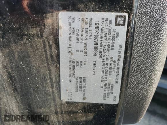 2009 Chevrolet Tahoe с VIN 1GNFK13579R108925, выставлен на аукционе Copart как лот 60170325 с пробегом Не указан миль и Списание • Salvage title. История ставок и продаж доступна на DreamBid. Изображение 13.