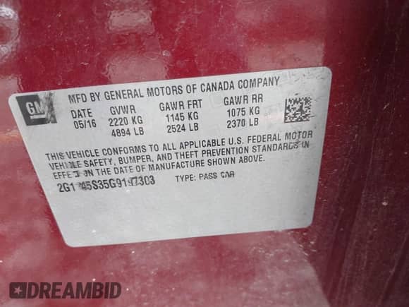 2016 Chevrolet Impala LTZ with VIN 2G1145S35G9197303, listed as a IAAI auction lot 42601334 with 103,787 mi miles and . Bid and sale history available at DreamBid. Image 9.