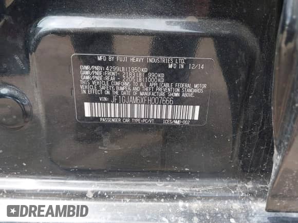 2015 Subaru Impreza Limited with VIN JF1GJAM6XFH007666, listed as a IAAI auction lot 42226424 with 127,933 mi miles and . Bid and sale history available at DreamBid. Image 9.