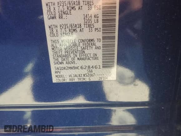 2017 Nissan Pathfinder Platinum z VIN 5N1DR2MN9HC628461, wystawiony jako Copart lot #71437015 z przebiegiem 102 831 mil mil oraz Szkoda całkowita • Salvage title. Historia ofert i sprzedaży dostępna na DreamBid. Obrazek 13.