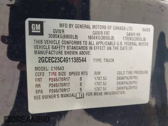 2009 Chevrolet Silverado 1500 LT with VIN 2GCEC23C491138544, listed as a IAAI auction lot 42212030 with 220,578 mi miles and . Bid and sale history available at DreamBid. Image 9.