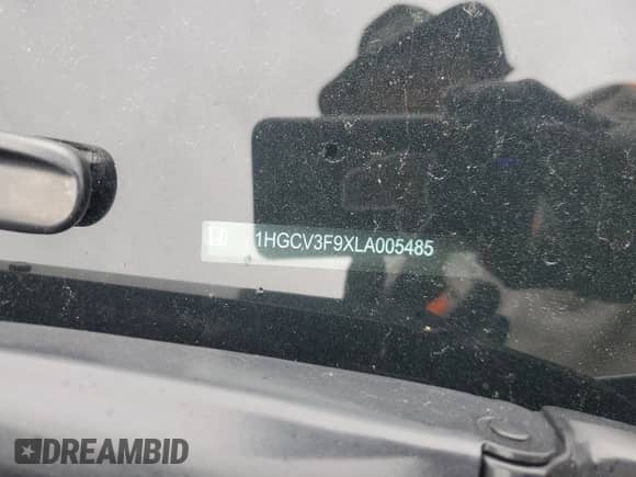 2020 Honda Accord Touring with VIN 1HGCV3F9XLA005485, listed as a Copart auction lot 57932555 with 78,462 mi miles and Salvage title. Bid and sale history available at DreamBid. Image 12.