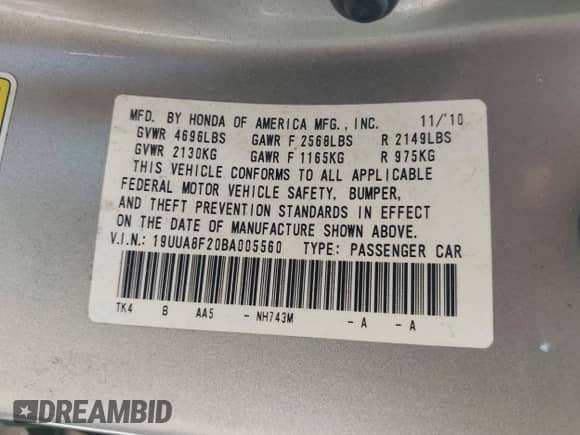 2011 Acura TL with VIN 19UUA8F20BA005560, listed as a IAAI auction lot 43432555 with 362,426 mi miles and . Bid and sale history available at DreamBid. Image 9.