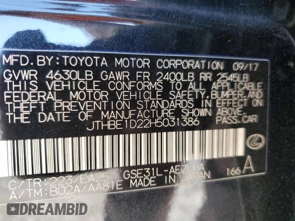 2017 Lexus IS 350 с VIN JTHBE1D22H5031386, выставлен на аукционе Copart как лот 68650375 с пробегом 107 866 миль миль и Списание • Salvage title. История ставок и продаж доступна на DreamBid. Изображение 12.